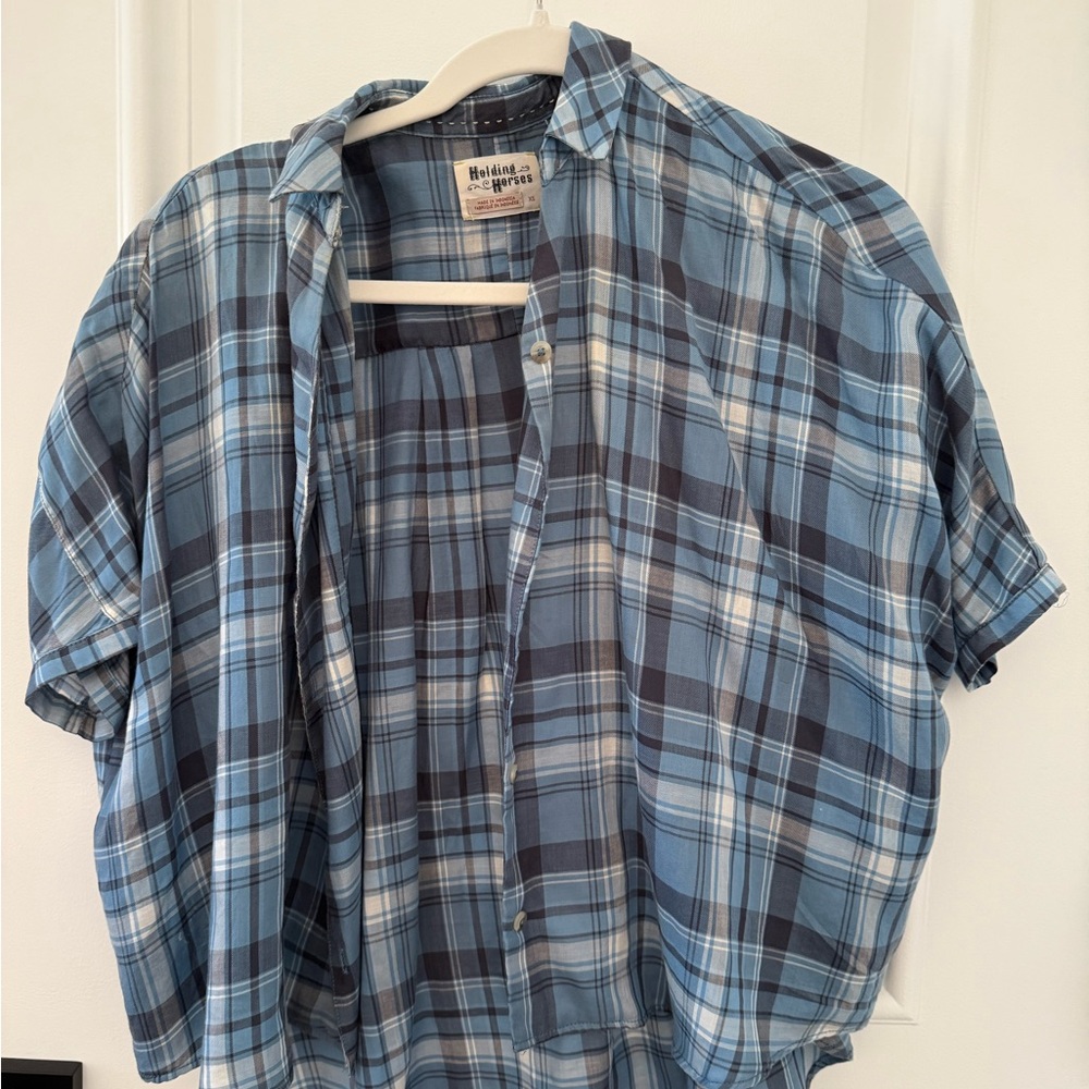 Anthropologie - Holding Horses Blue Plaid Shirt button up/down or open front XS